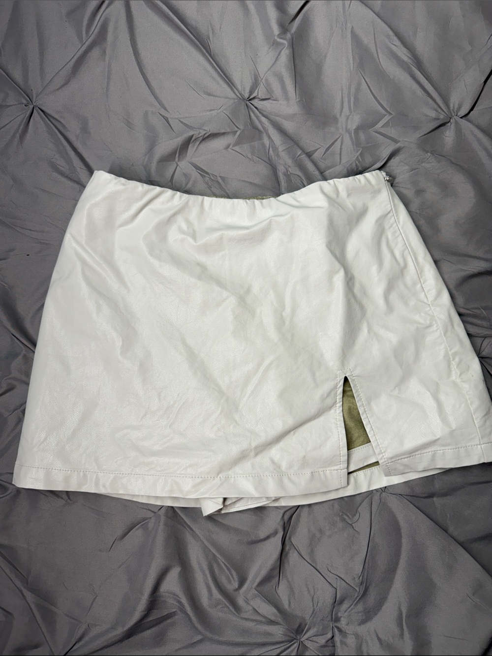 White Faux Leather Mini Skort with Front Slit